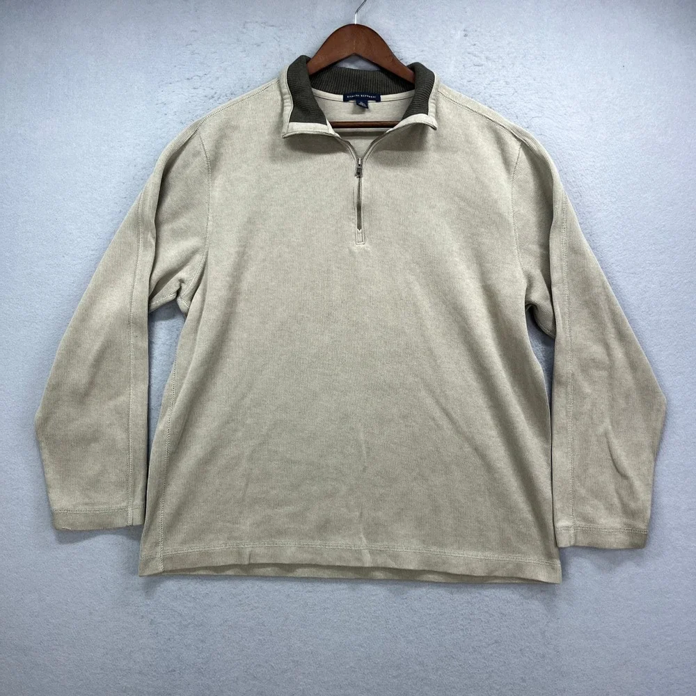Banana Republic Quarter Zip Pullover Mens XL Beige Tan Ribbed Sweater Preppy